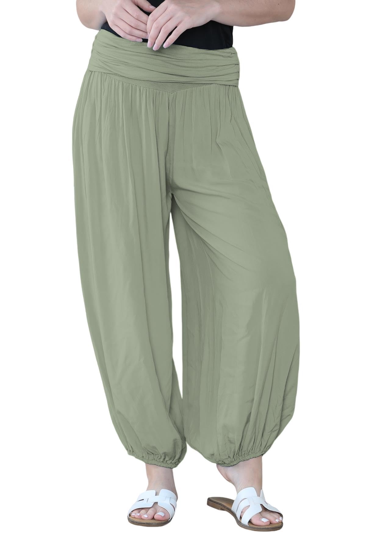 Hamishkane® Women's Italian Baggy Harem Alibaba Pants Trousers Comfortable & Stylish Loose Fit Harem Trousers for Women UK | Perfect Summer Trousers for Women UK Khaki