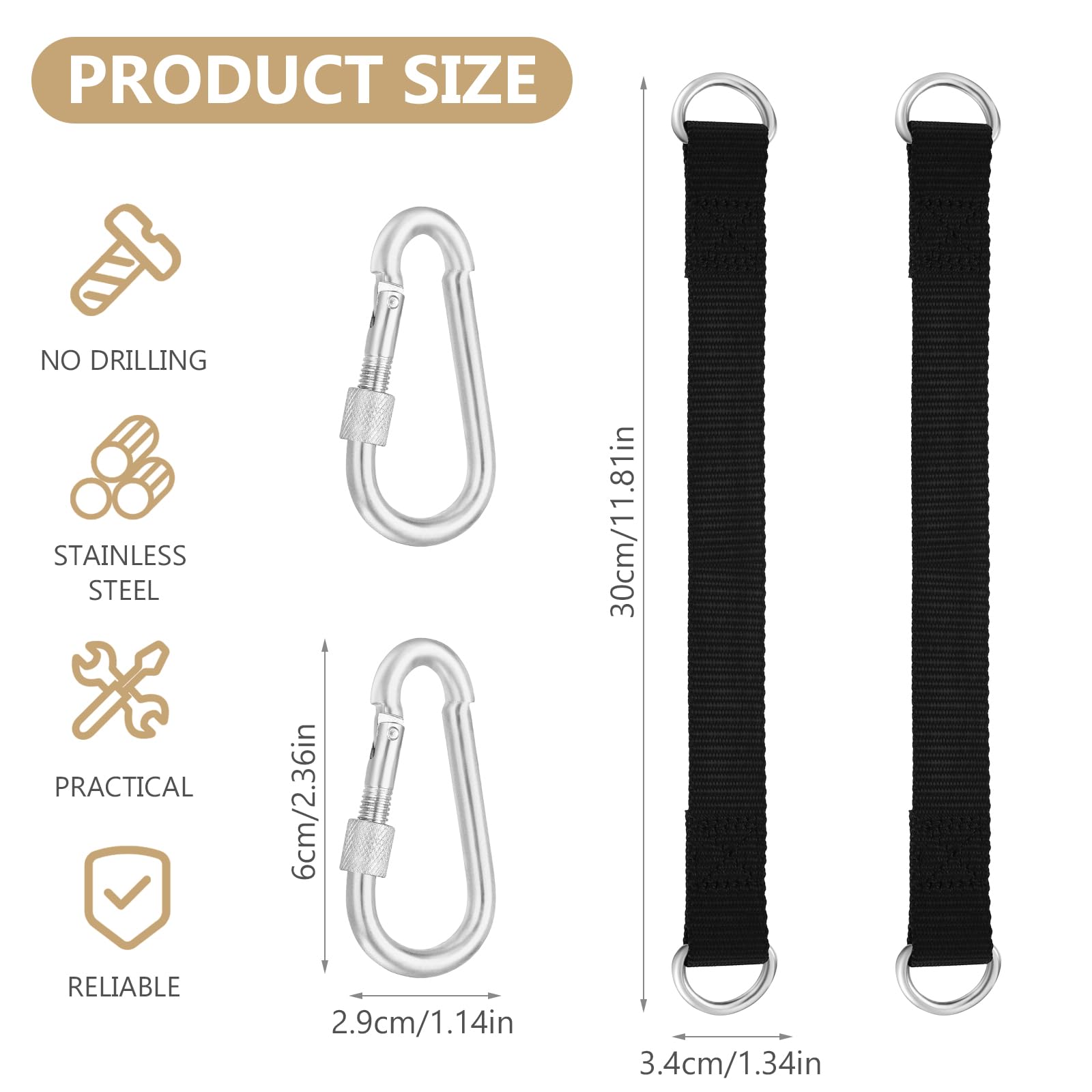 Cinghie Per Amaca AIOUHMYM - 4 Pezzi Con Moschettoni Per Esterno - Foto 9