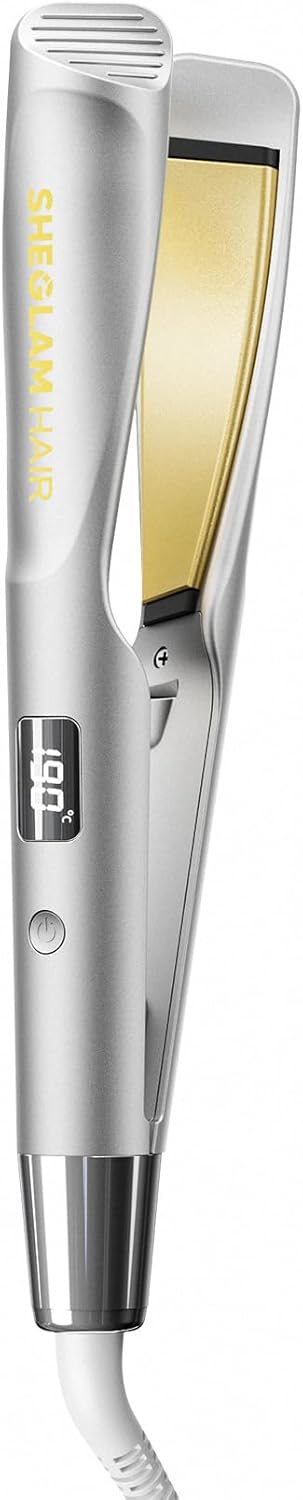 SHEGLAM Sleek Chic Twist Kiss Flat Iron – 2-in-1 Hair Straightener & Curling Iron, 1″ Barrel, 60s Fast Heat, 20M Negative Ions, 5 Temp Settings, Travel-Friendly