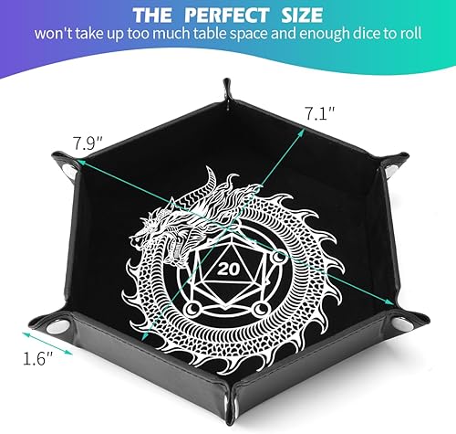 Miniatura 4 de Juego de 2 bandejas plegables portátiles para juegos de mesa RPG DND, caja de almacenamiento de cuero sintético y terciopelo, dragón y fénix