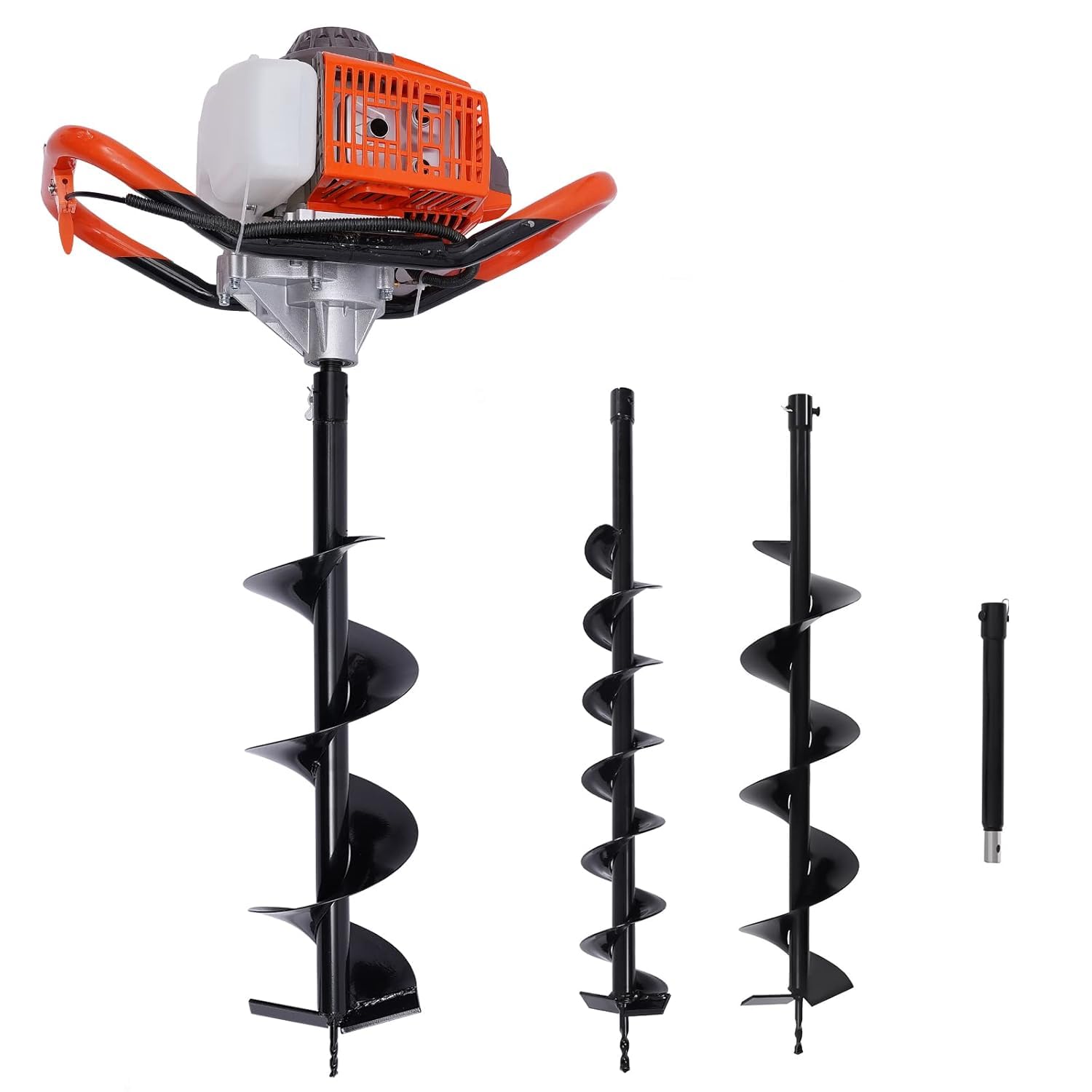 Benzin Erdbohrer 5,2 CC mit 3 Bohraufsätzen Ø100/150/200 mm, Erdlochbohrer Pfahlbohrer Motorbohrmaschine inkl. Ölkontrollfenster, Garten, Zaunbau, Landwirtschaft, Forstwirtschaft | 52 cc Motor, 3 Bohrer + Verlängerung (80 cm Tiefe), Ölkontrollfenster – so