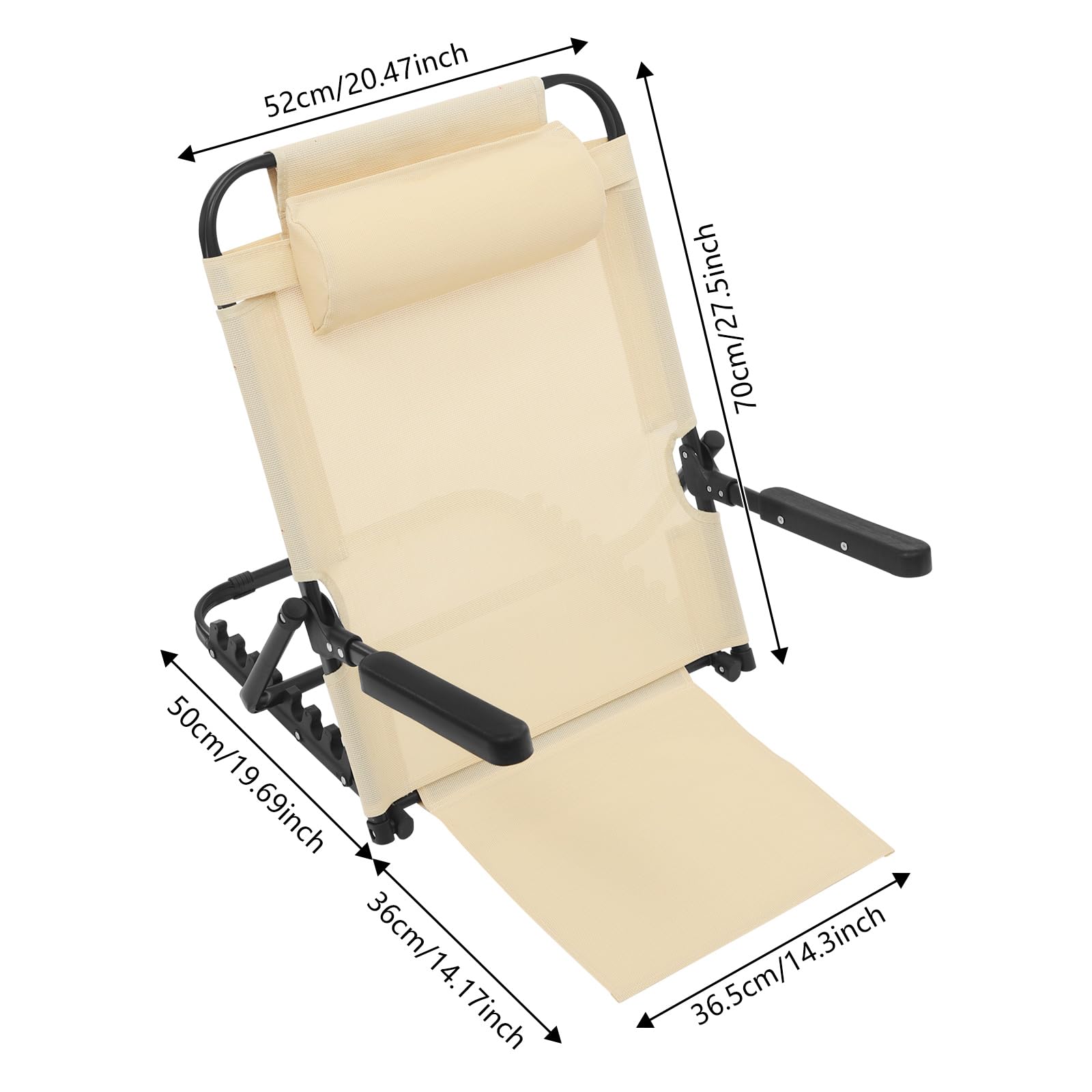 Lifting Bed Backrest, 40°-90° Adjustable Portable Foldable Backrest Support w/Armrest, Folding Sitting up Bed Rest Neck Lumbar Back Support for Elderly Patient Pregnant Women, 330lbs Capacity (Khaki)