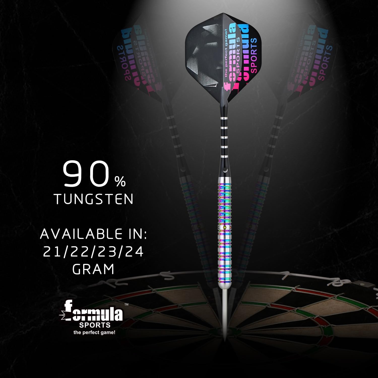Formula Sports 90% Tungsten Steel Tip Darts Set - Professional Darts Metal Tip Set Available in 21g/22g/23g/24g, with Aluminum Shafts, Tungsten Barrels, Extra Flights, Sharpener