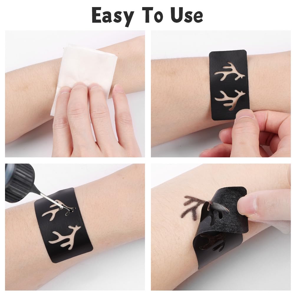 Alaoo 14 Sheets Temporary Tattoo Stencil Kit,Reusable Face Tattoo Stencil,Black Body Stickers for DIY Art Halloween Holiday Party Makeup Body Art Painting - Image 3