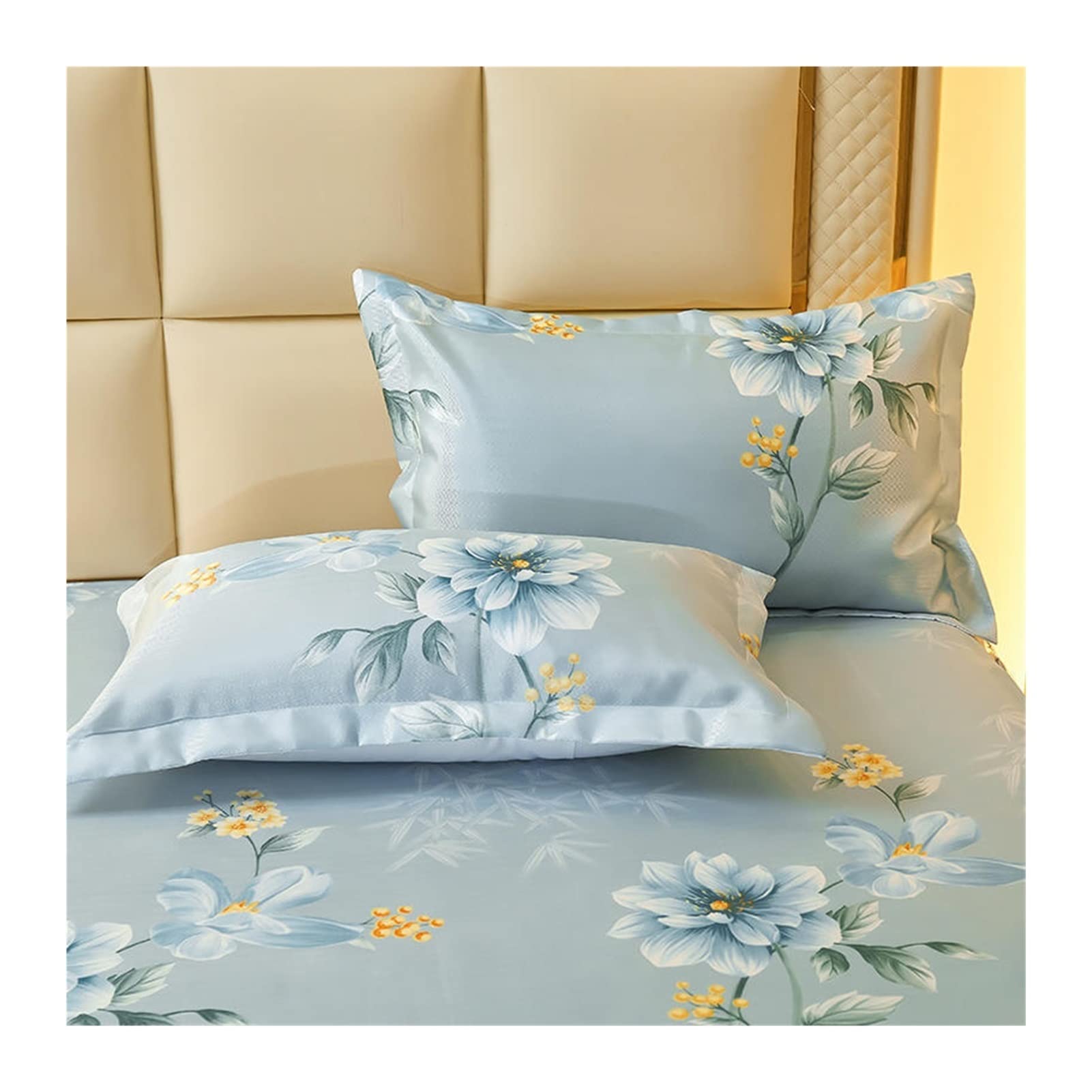 Sabanas Seda Juego de 3 uds de Falda de Cama de Seda Helada de Estilo Princesa, Funda de Almohada, Colcha de Encaje de tamaño Queen King, sábana Suave y Fresca(Tape-1,200x220cm 3pcs)