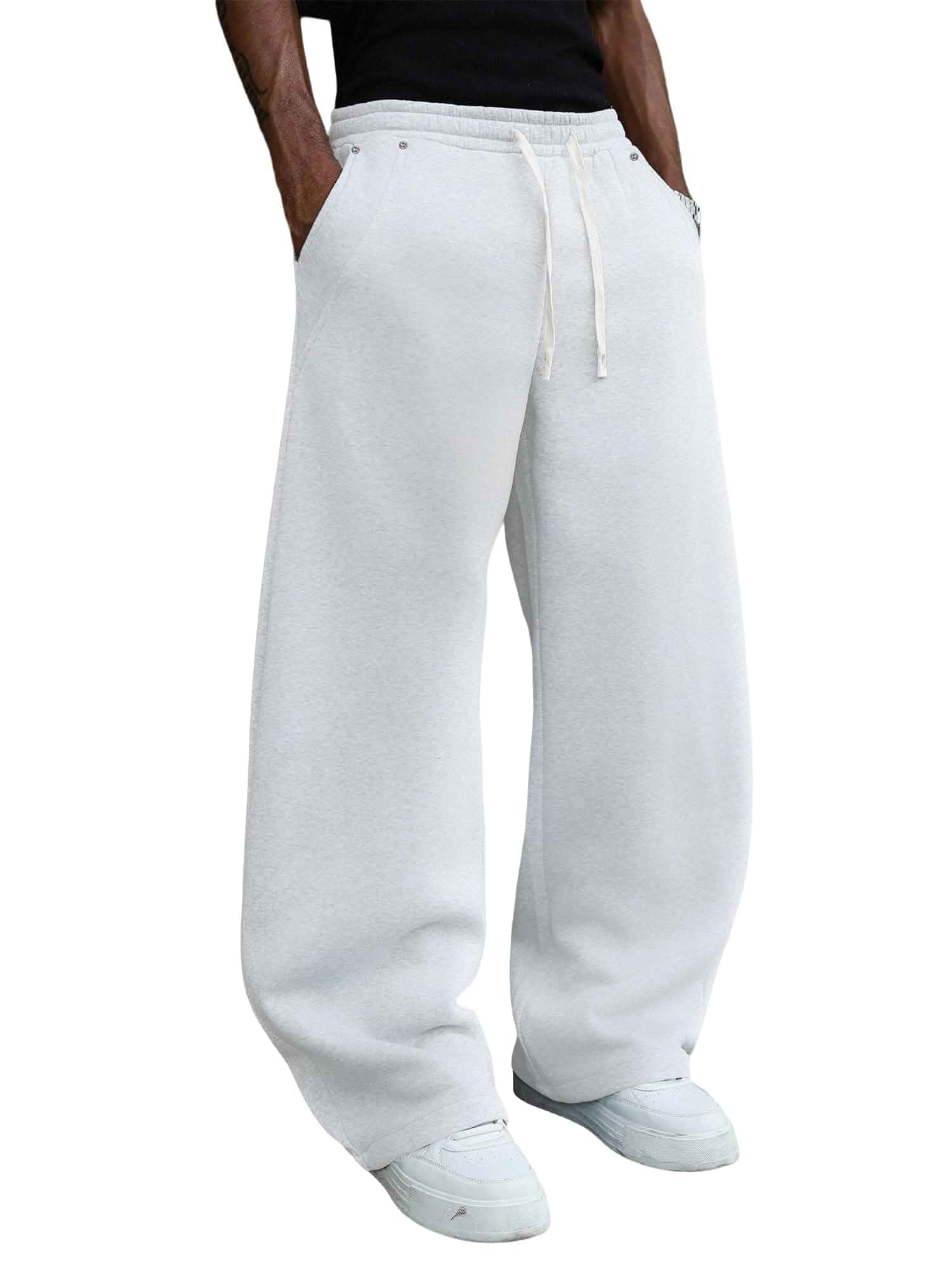 Dokotoo Men Fleece Baggy Sweatpants Casual Drawstring Straight Leg Y2K High Waist Relaxed Fit Pants, Side and Back Pockets, Cotton Blend, Fall Winter, Machine Wash, Lounge Gym Travel