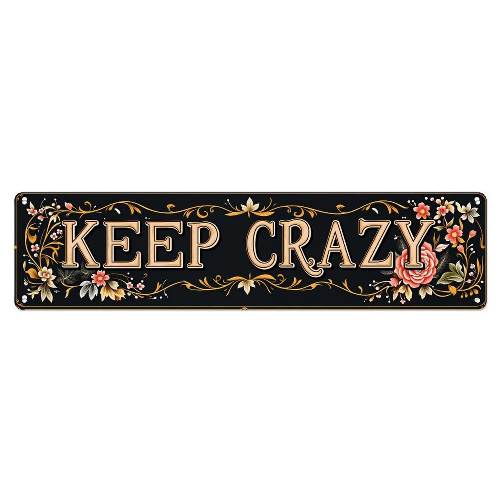 Floral Ornate Gold Lettering Design Metal Tin Sign Plaque