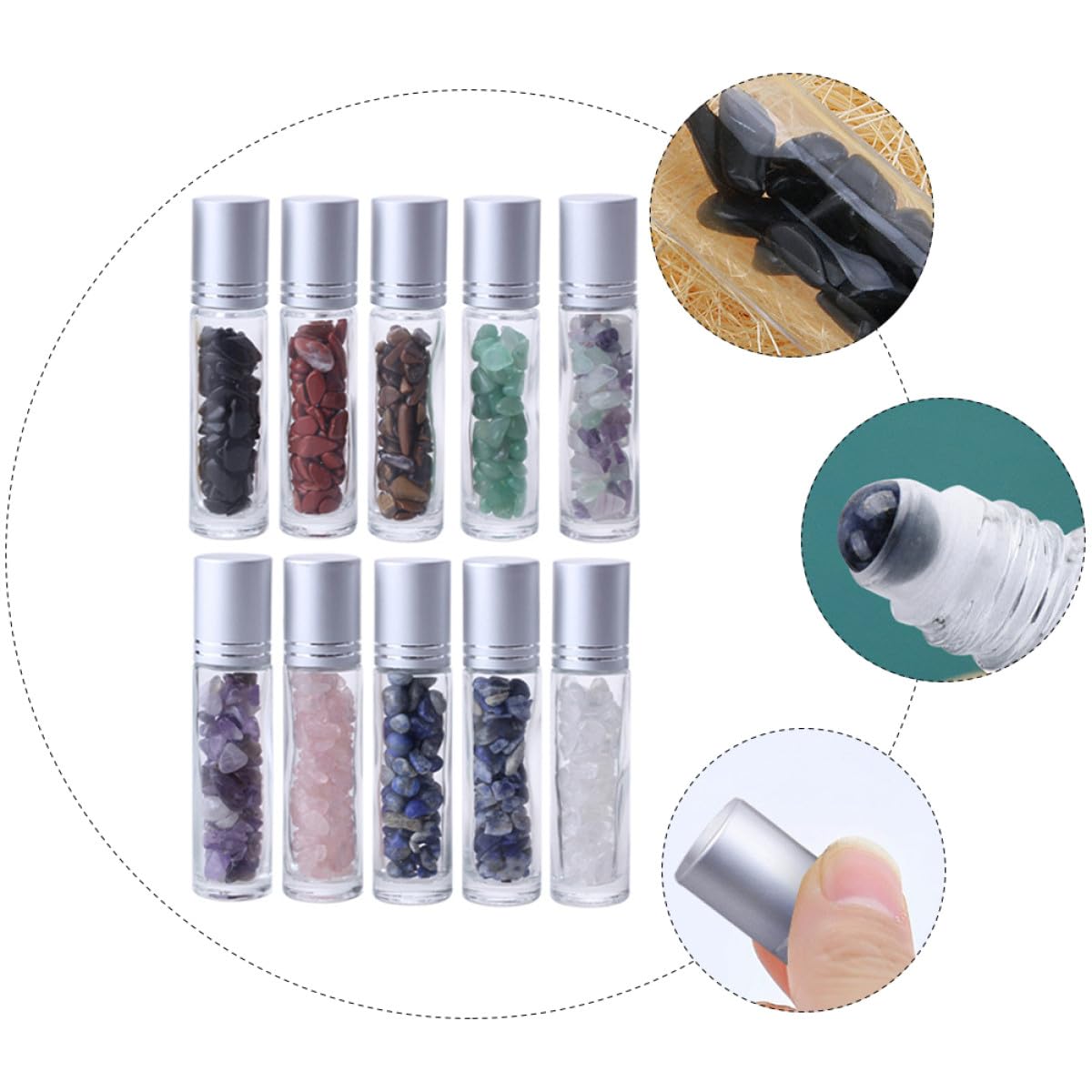 Glas Rolle On Flaschen zur Aufbewahrung von Ätherischen Ölen 10 Stück 10ml mit Aluminiumkappe Kleine Transparente Fläschchen für Reise und Selbstgemacht