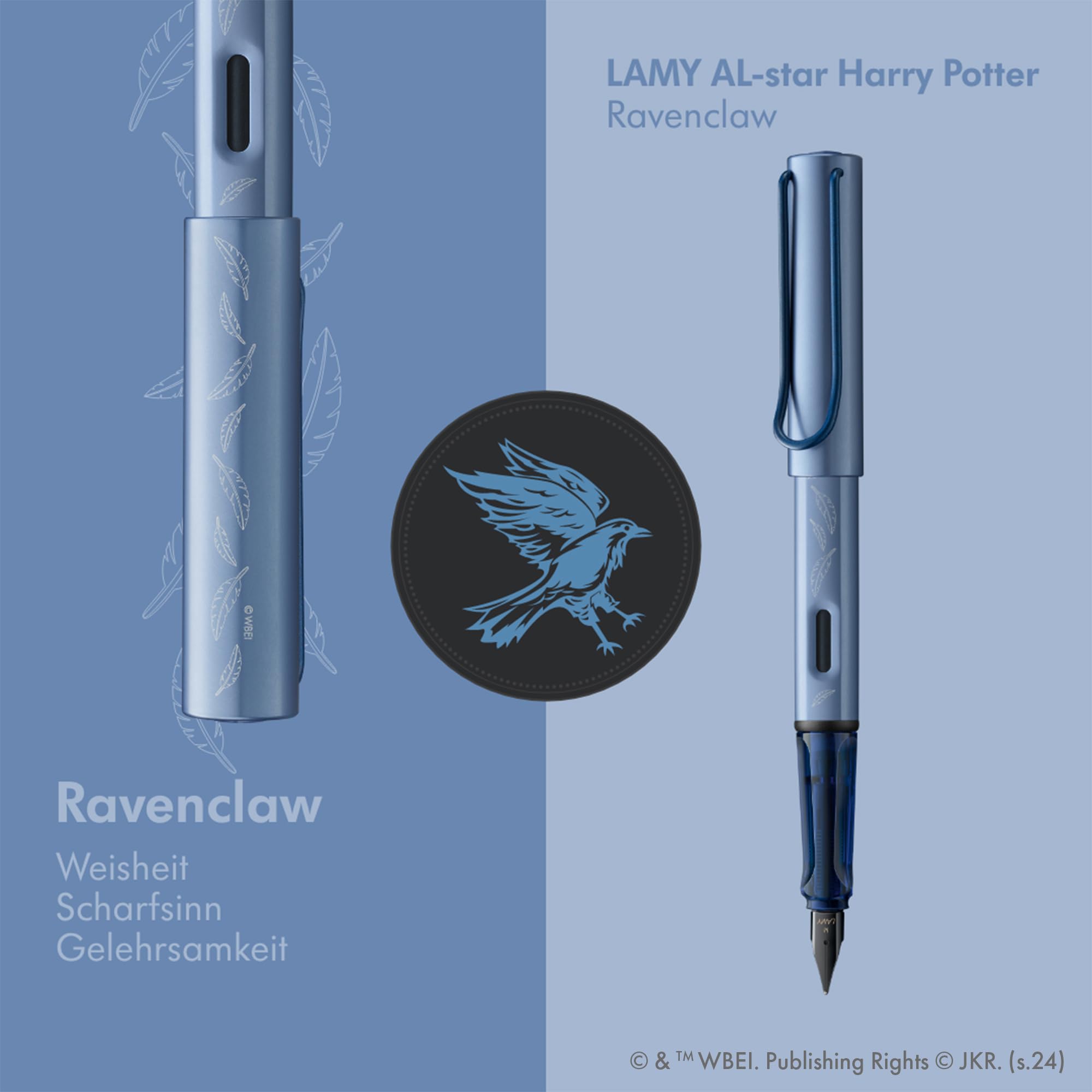 Lamy AL-star Harry Potter Ravenclaw Füller – Special Edition Füllhalter mit Gravur des Hauses - Stahlfeder in Strichbreite M – leichtes Aluminiumgehäuse – inkl. Tintenpatrone T10 blau – Rechtshänder