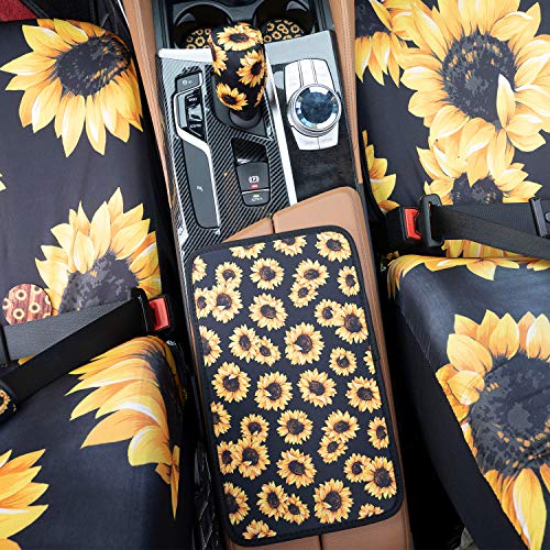 12 PCS Sunflower Car Accessories,2PCS Front Sunflowers Car Seat Covers,Sunflower for Steering Wheel Cover,Vehicle Center Console Armrest Cover Pad,2 Seat Belt Cover,2 Car Coasters,3 Keyring,Car Vent - Thumbnail 4