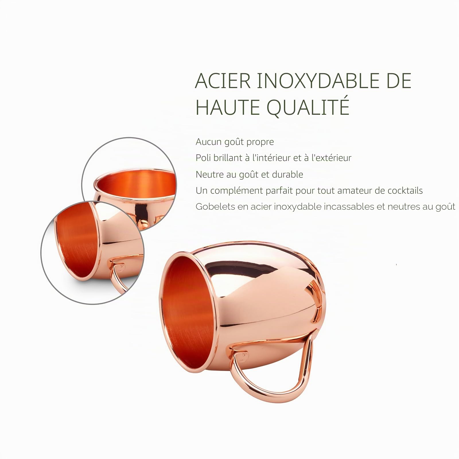 ECHTWERK Moscow Mule Set de 13 gobelets en cuivre fabriqués en acier inoxydable comprenant 4x gobelets en cuivre 500ml, 4x dessous de verre, 4x pailles et 1x gobelet doseur 2cl/4cl