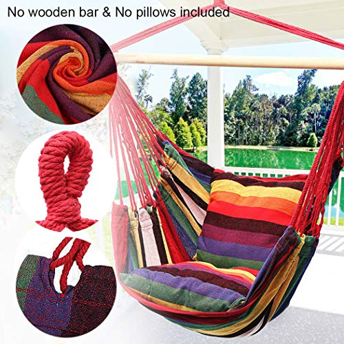 Hatisan Hamaca Colgante de Cuerda para Interiores y Exteriores, Tejido de Algodón Resistente, Máximo 300 Libras para Dormitorio, Patio, Porche (Poste y Almohadas No Incluidos) - imagen 2