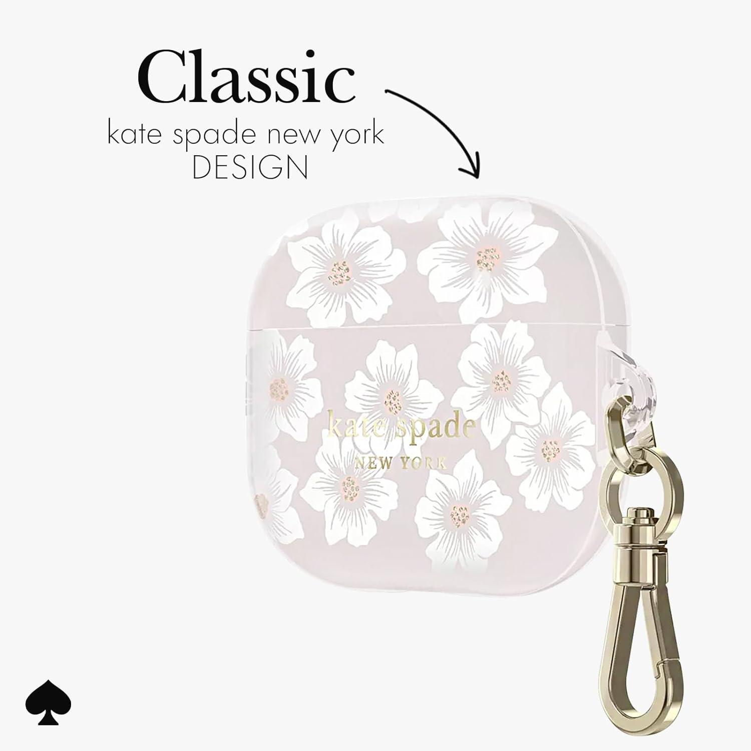 kate spade new york AirPods Protective Case with Keychain Ring - Hollyhock Cream, Compatible with AirPods 3rd Generation