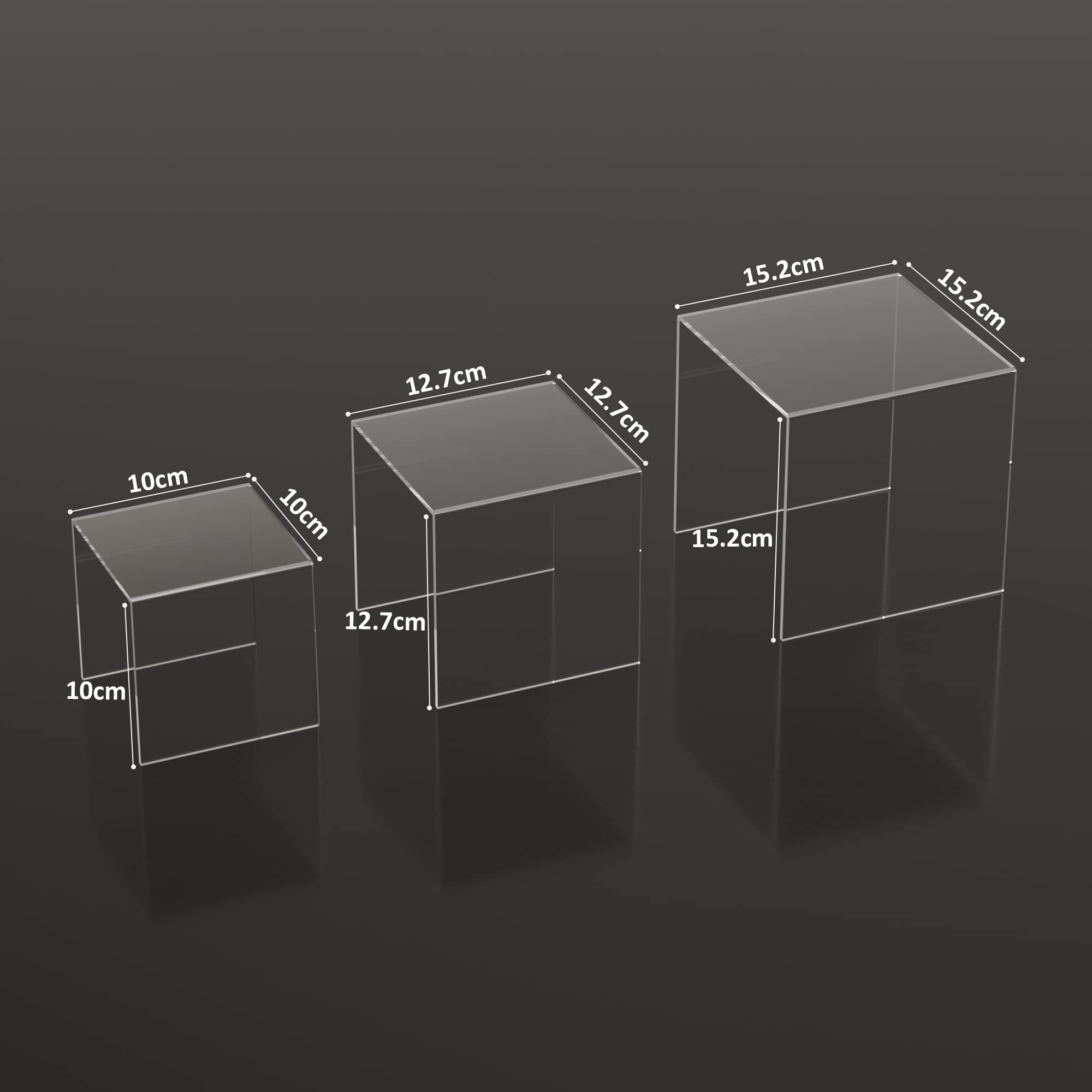 Sezanrpt Ripiani Quadrati per Scaffale 3pz, Set Espositore da Tavolo in Acrilico per Dessert, Espositore Trasparente in Acrilico per Collezionismo, per Cupcake, Giocattoli, Orologi, Decorazioni da
