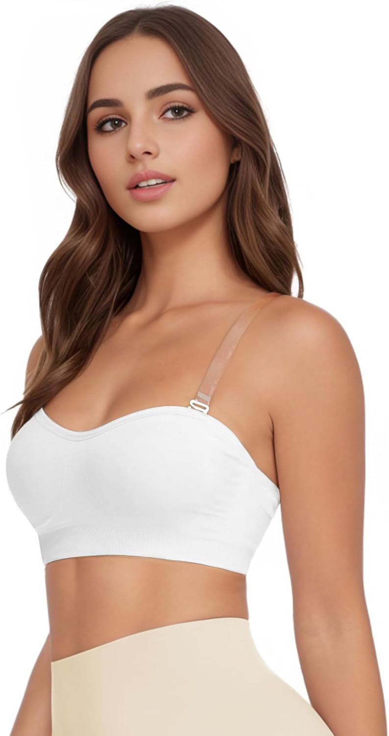 Strapless Bras for Women, Non-Slip Silicone Bandeau Bra, Wireless Padded Bralette Seamless Tube Top Push Up Bra (White, XXL) - Image 6