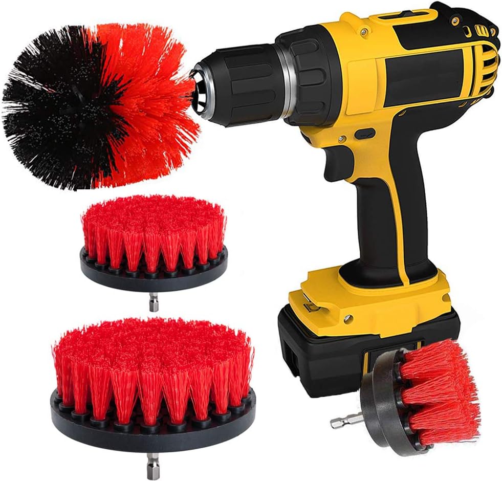 Drill Brush Attachment Kit Power Scrub Cleaning Supplies Time Saving Accessories for Car, Bathroom, Wooden Floor, Ceramic, Marble, Carpet, Laundry Room (4 Pcs)