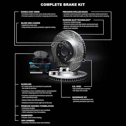 Miniatura 3 de R1 Concepts Kit Frenos y Rotores Delanteros  Pastillas de Freno Delantero Rotores y Pastillas de Freno Pastillas y Rotores de Freno Cerámicos  Kit