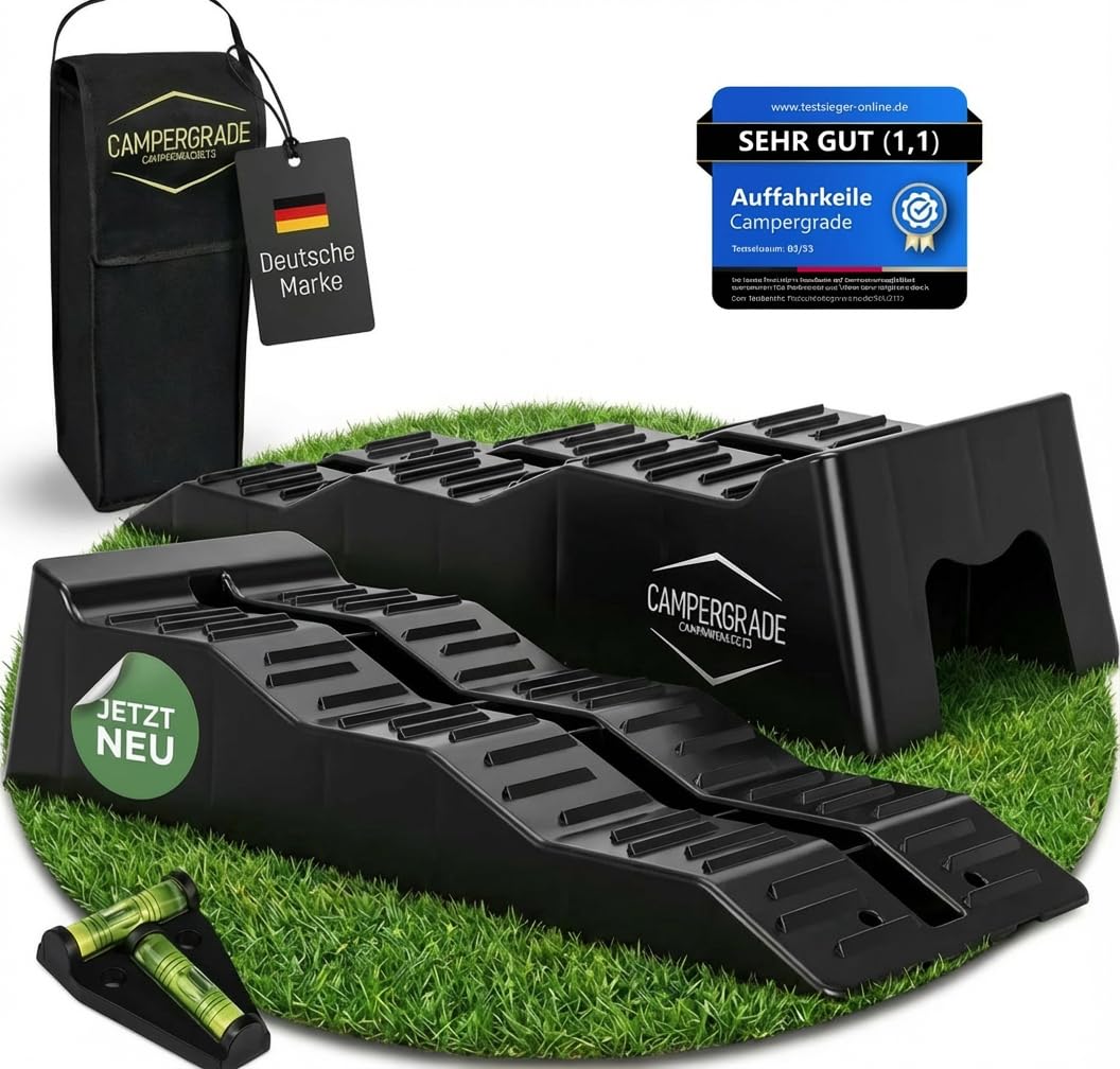 Auffahrkeile Wohnmobil & Wohnwagen – 3-stufige Auffahrrampe Pkw & Auto Auffahrrampen [2er Set] | Hochbelastbare Rampe Auto & Rampen für Wohnmobilausstattung, Caravan | stabile Auto Rampe