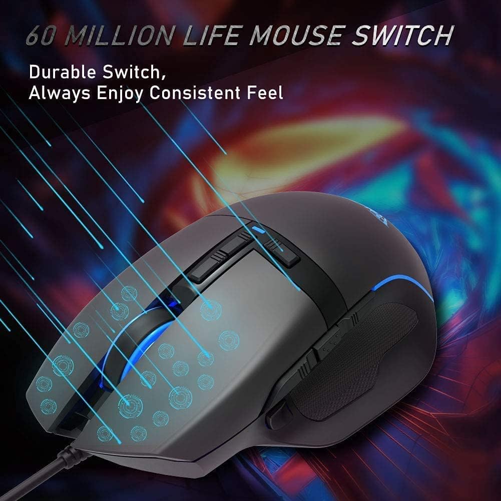 (Refurbished) Aula F808 Professional Gaming Mouse with Gamer Side Wings, Macro Programming 10 Buttons | 4200 DPI Optical Sensor, Atmospheric Light Switch, USB Wired Gaming Mouse for Desktop & PC