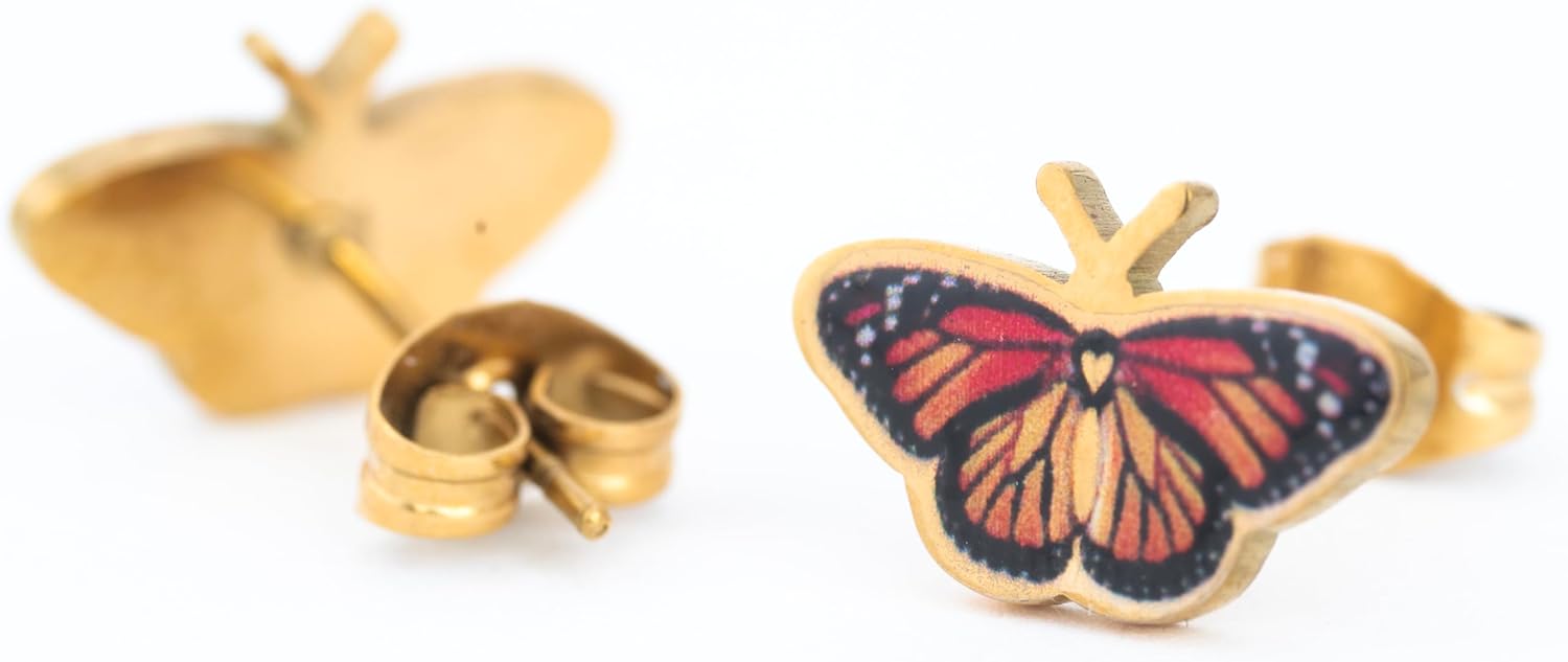 Monarch Butterfly Earrings, Nature Inspired 18K Gold Butterfly Studs, Safe for Sensitive Ears, Butterfly Jewelry for Nature Lovers, Unique Butterfly Stud Jewelry, Small Butterfly Earrings