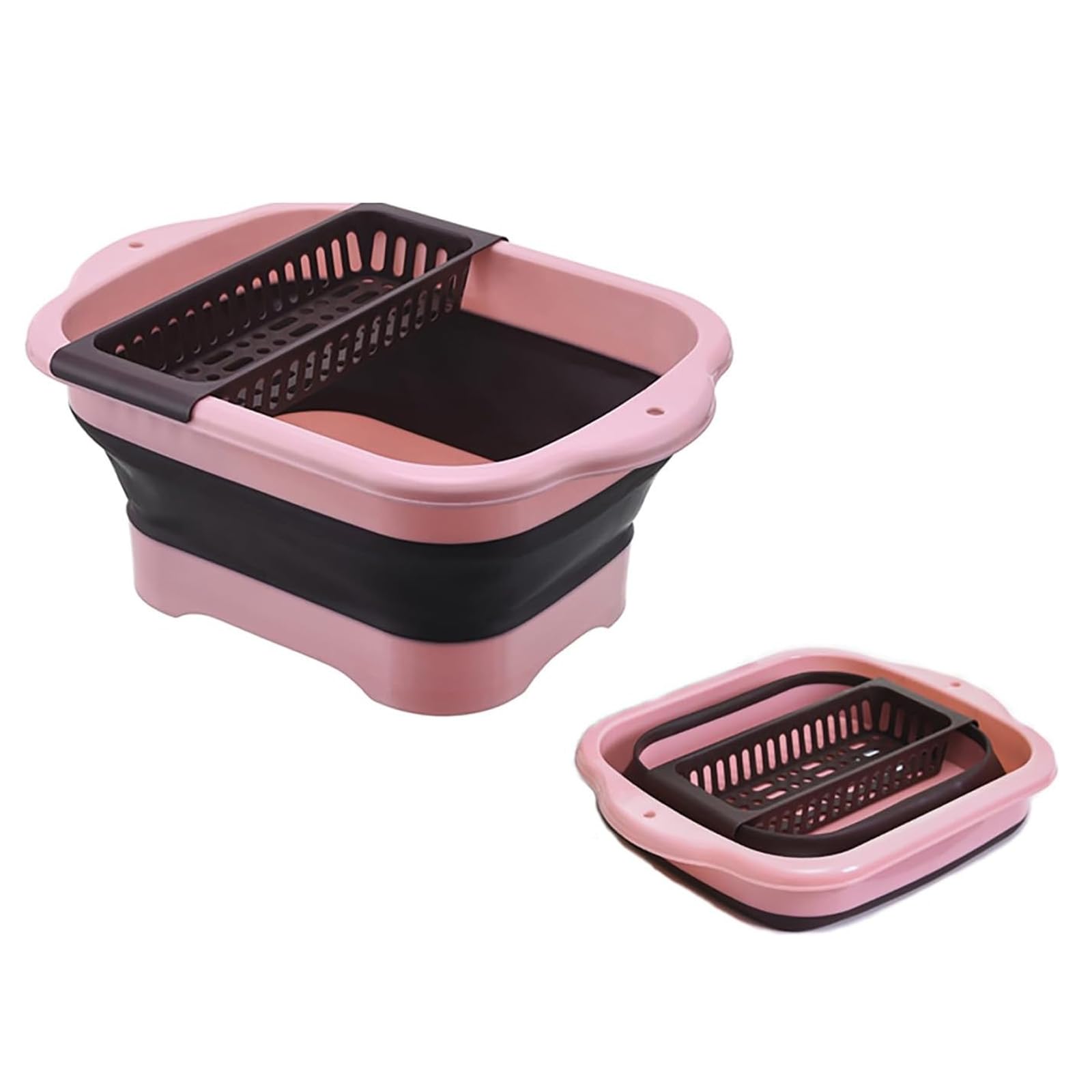 Xnqelerate Pink Portable Sink With Drain Plug, Collapsible Dish Basin With Drainage Nets, Hangable Dish Pans For Kitchen Sink, Multiuse Kitchen Storage Tray, For Rv, Camping, Vegetable (Pink)