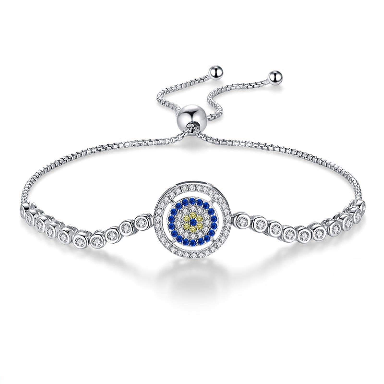 Auténtica Pulsera De Plata 925 Cuentas Ajustables Mal De Ojo Azul Cz Pulseras De Tenis para Mujeres Hombres Joyería De Amistad
