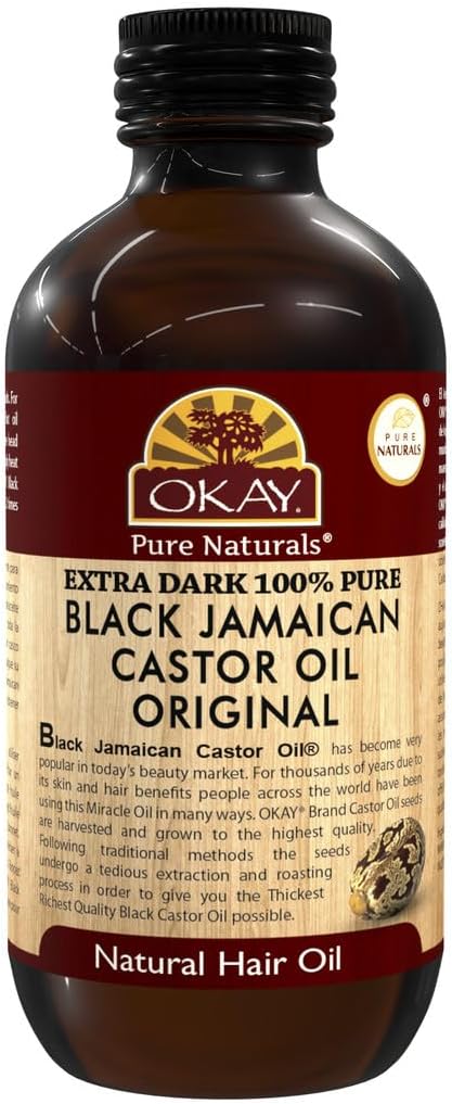 OKAY | Extra Dark 100% Natural Black Jamaican Castor Oil | For All Hair Textures & Skin Types | Grow Strong, Healthy, Smooth and Thick Hair | With Vitamin E - Omega 6 & 9 | 4 oz