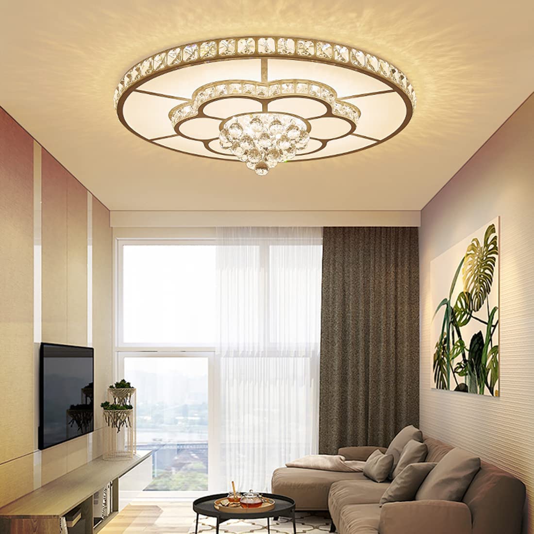 Lámpara de sala de estar de techo LED regulable Modern cristal Deco Lámpara colgante blanco Diseño de flores redonda Ø50cm iluminación de techo con mando a distancia para dormitorio Oficina Comedor