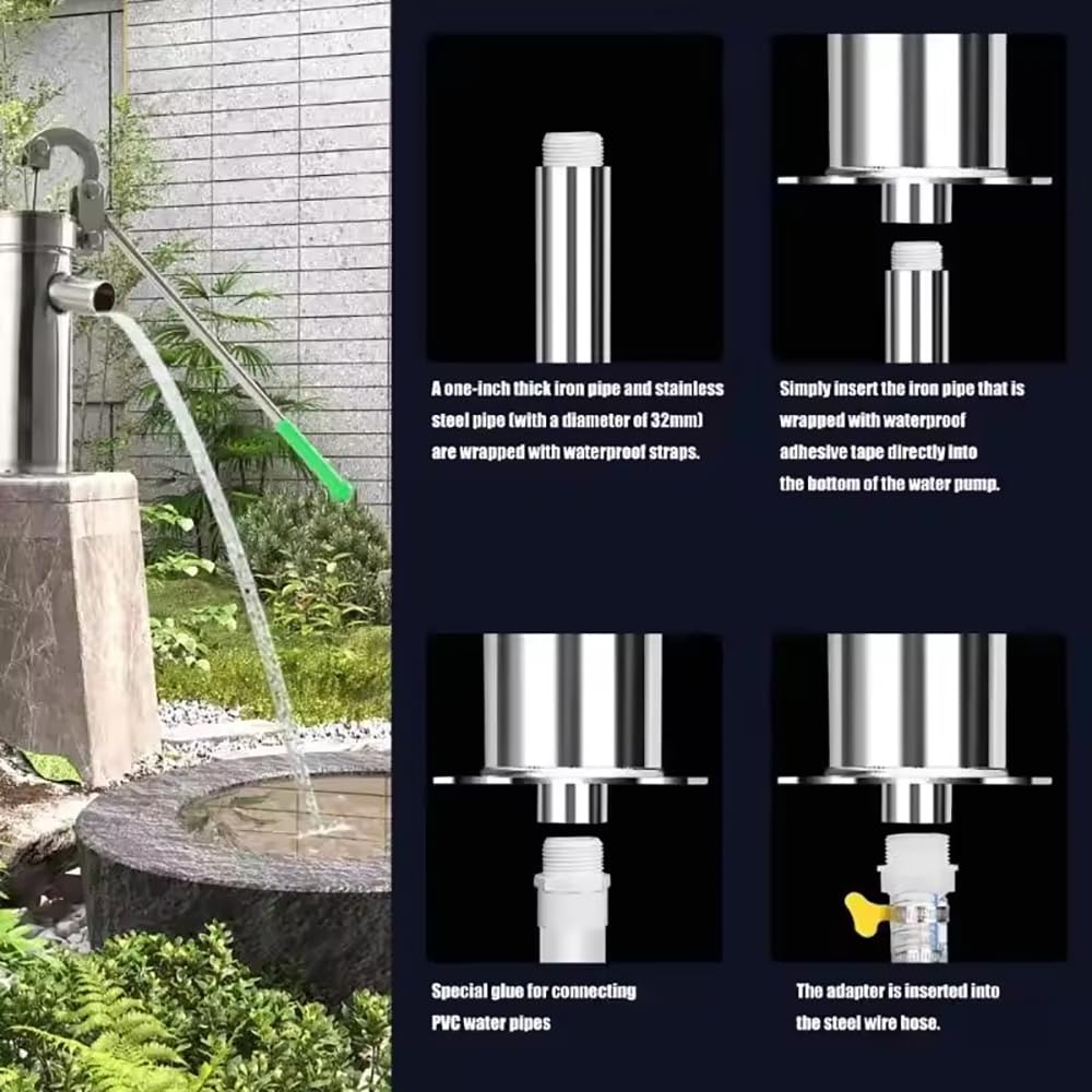 Bomba de pozo manual,Bomba de Agua Manual de Acero Inoxidable,Bomba De Agua SubterráNea DoméStica De Acero Inoxidable,con soporte de 58 cm y manguera de 5 metros para Jardines Parques Estanques