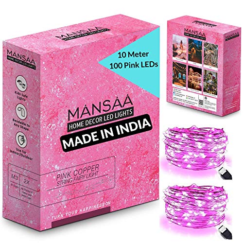 Image of MANSAA M6 USB LED String Light | 10 Meter 100 LEDs | Pink Color | USB Operated | Home Decor LED Light | Pack of 2