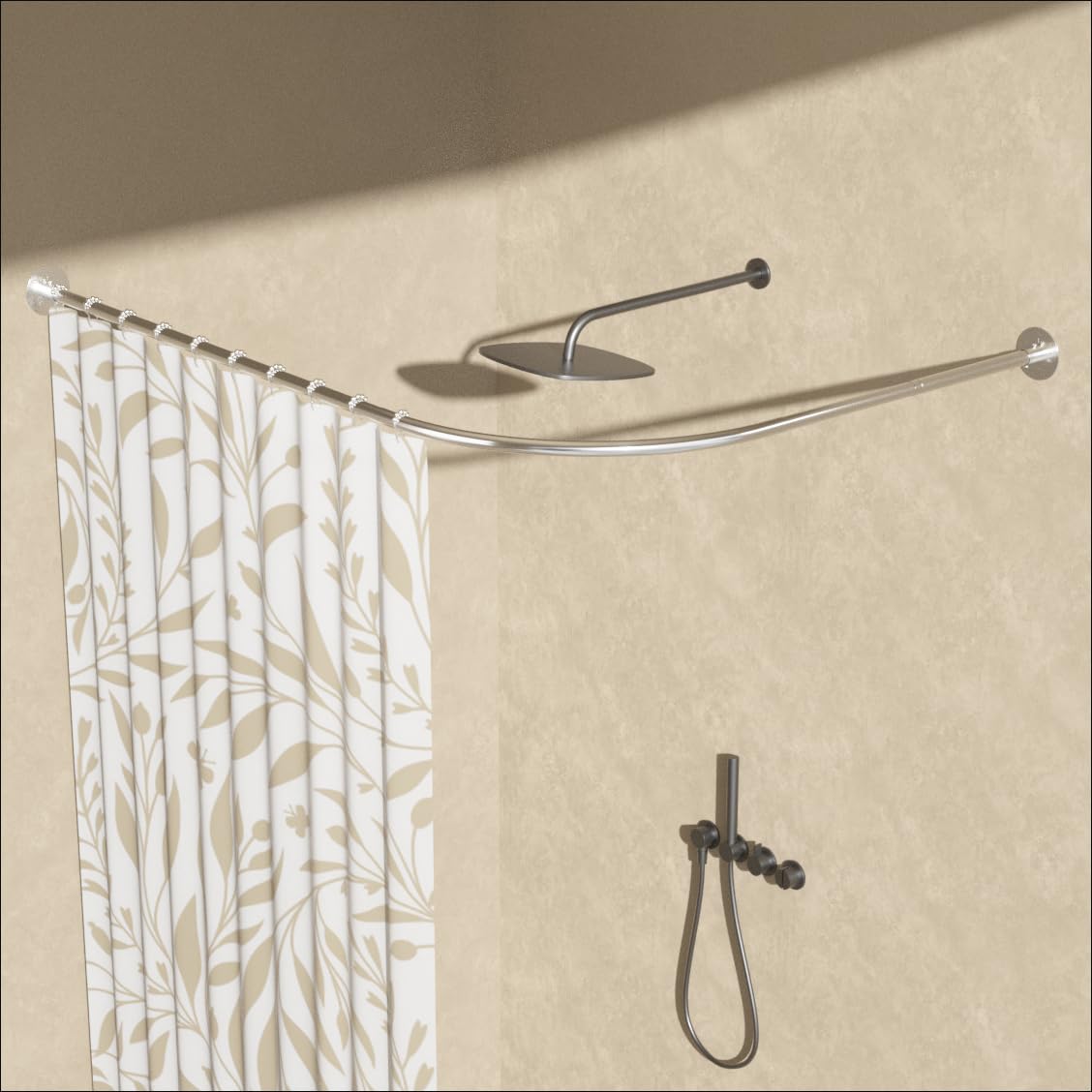 Barra CortínDucha Esquina Extensible, 70-95 x 105-165 cm, Sin Taladrar, Metal