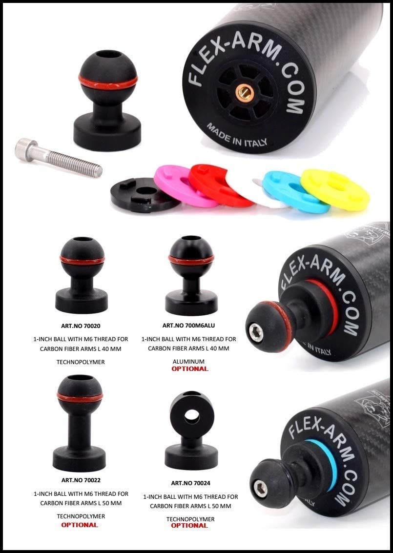 Carbon Blitzarm für Unterwassergehäuse 60 mm mit Kugeln 25 mm Länge 20 cm Buoyancy 250 g Unterwasserfotografie FLEX-ARM 60CA20S