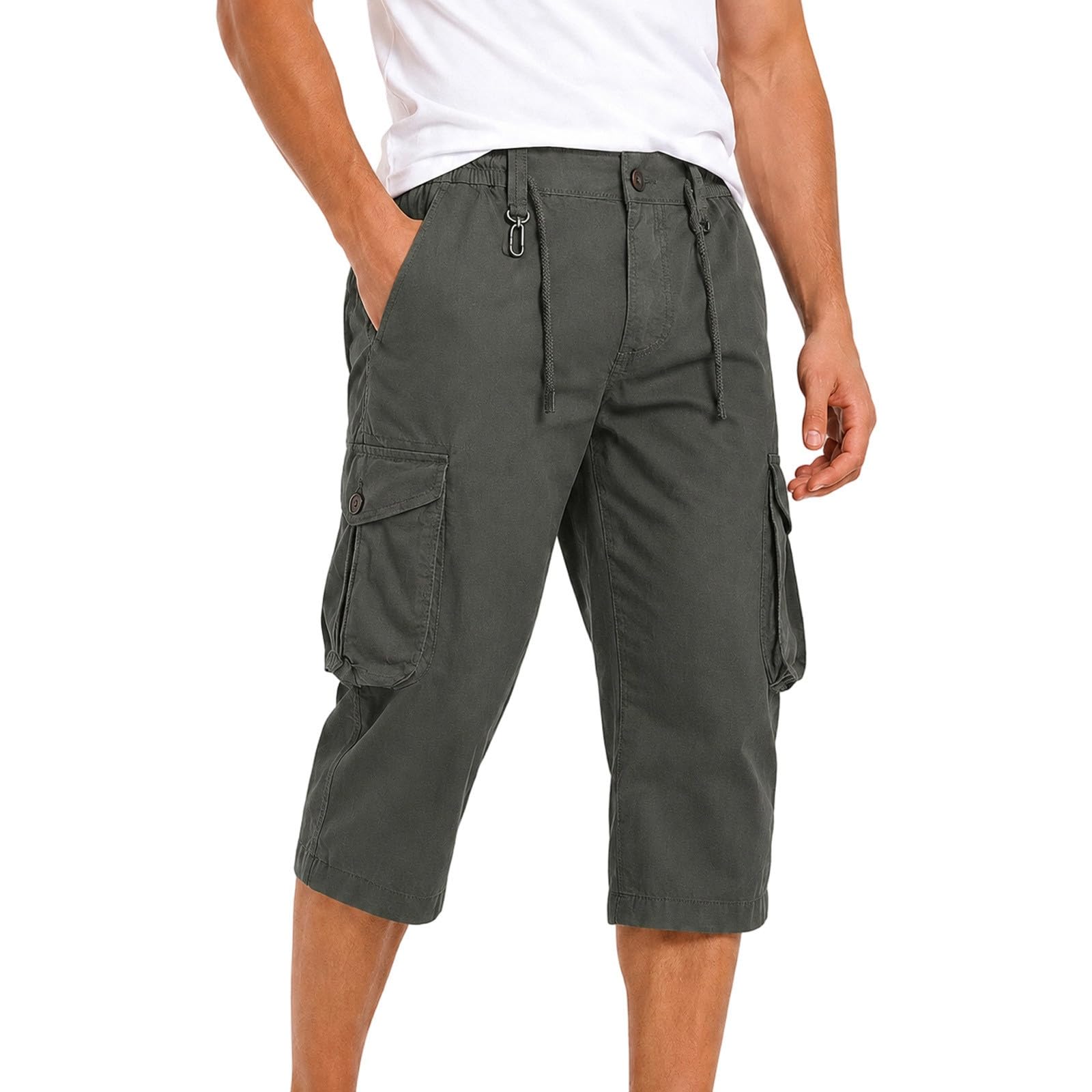 Pantalon cargo pour homme en coton avec poches - Pantalon d'été baggy - Jambe large - Pantalon d'été avec cordon de serrage - Taille élastique - Camouflage - Pantalon de travail - Ceinture en tissu