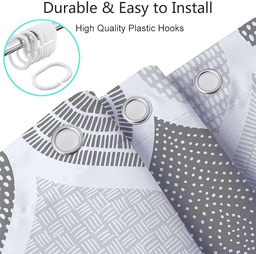Miniatura 6 de JAWO Cortina de ducha gris retro bohemia de tela geométrica para decoración de baño, estilo bohemio, moderno, abstracto, cachemira, accesorios de