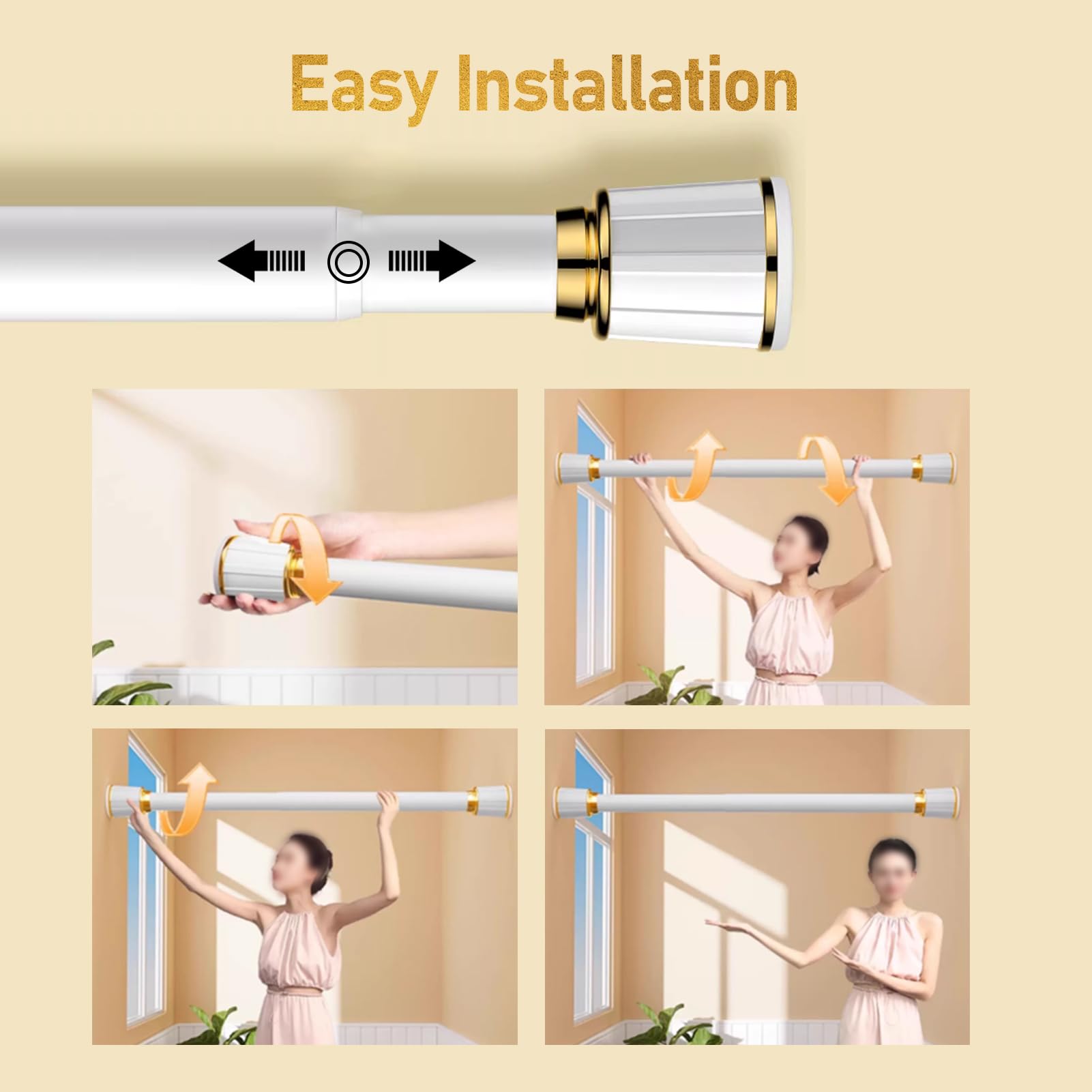 Ts Tringle pour ains & Douche 63 259,9 cm sans perçage Extensible pour salle de bain, cuisine et décoration d'intérieur Vert 3 m de diamètre réglable 160 à 250 cm