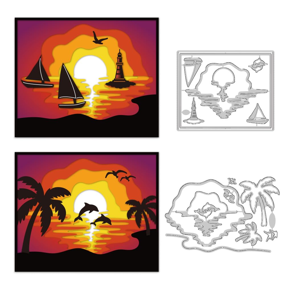 DELORIGINLayered Sunset Cutting Dies Embossing Template Carbon Steel Cutting Stencils Background Die Cuts for Greeting Card Making DIY Scrapbooking Invitation Photo Album