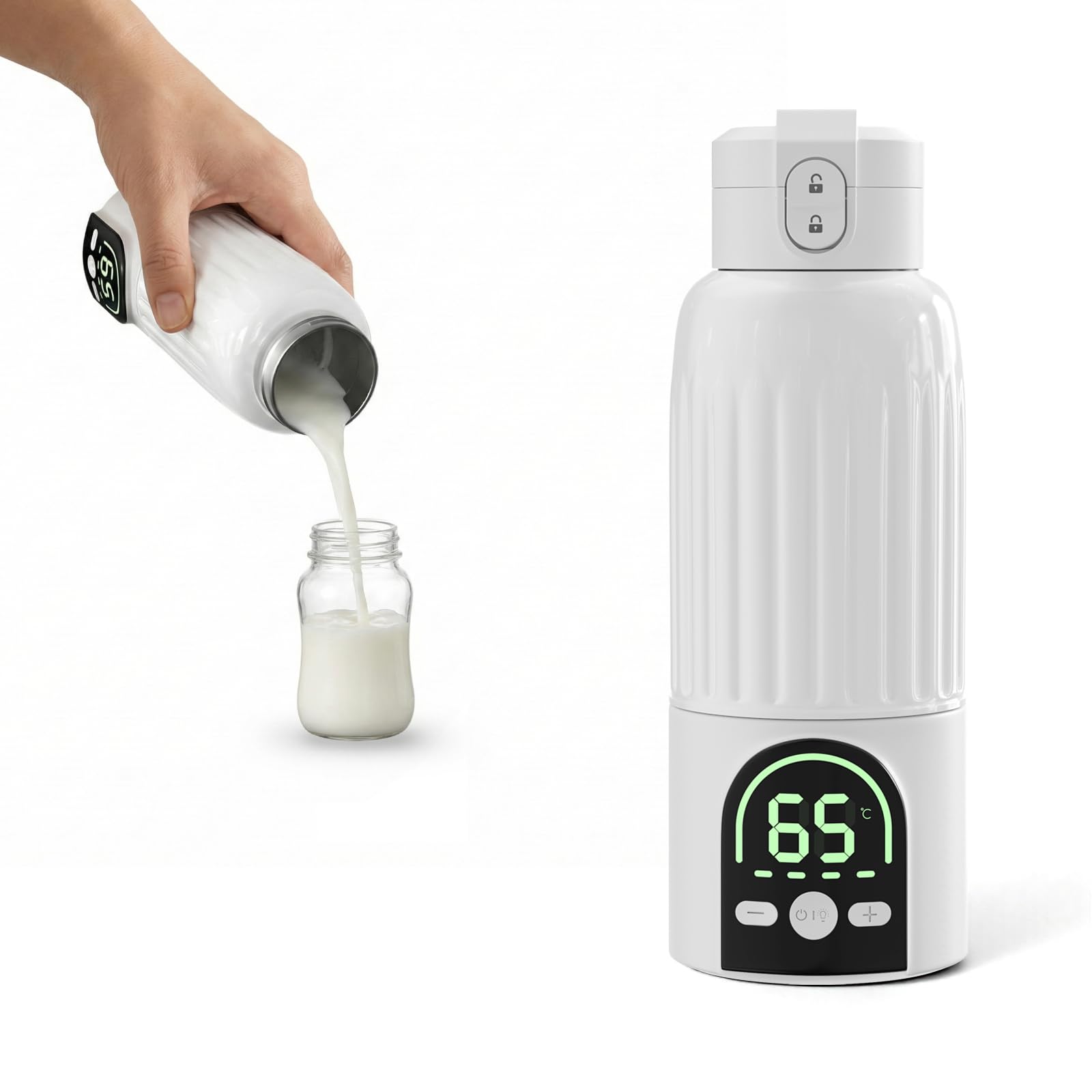 Chauffe Biberon Nomade pour Lait Maternel, Chauffe Biberon Portable Sans Fil 500 ml, Chauffage Rapide et Contrôle Précis de la Température Réglable, pour la Voiture et les Voyages