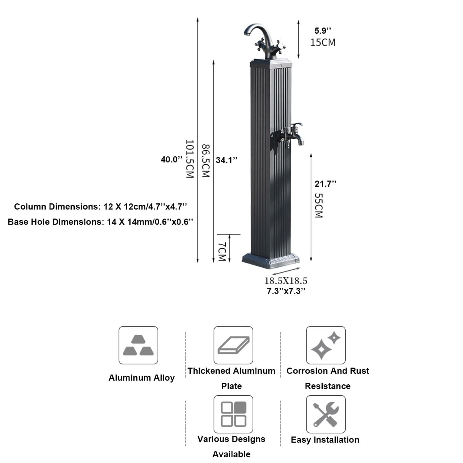 Columna de agua decorativa vertical de aluminio con grifo de doble salida, soporte anticongelante para hidrante de jardín