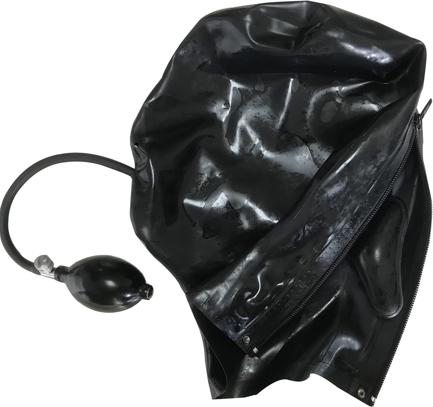 MFMYEE SM Latex-Knebel, aufblasbarer Latex-Plug, BDSM-Latexhaube, Gummifetisch, komplette erotische Fesselmaske