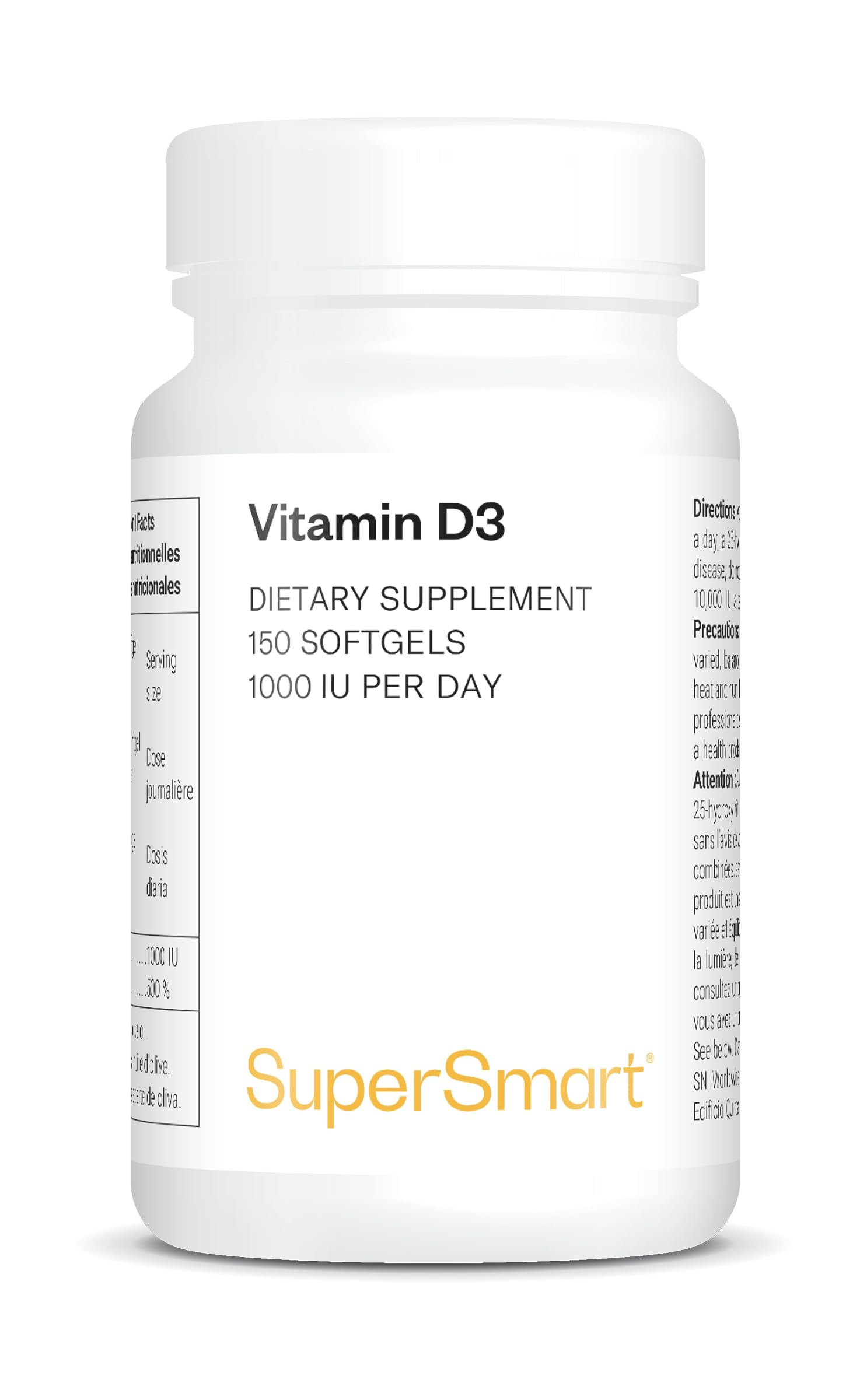 Vitamina D3 - Rafforza il sistema immunitario - Aiuta a mantenere una buona salute di ossa, muscoli e denti - Elevato assorbimento - Senza OGM - 150 Capsule Softgel - Supersmart