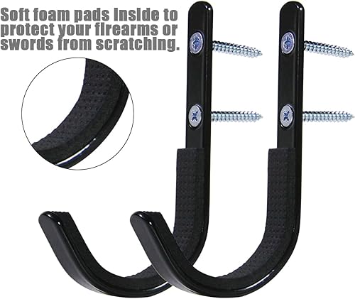 Miniatura 5 de Paquete de 6 ganchos de montaje en pared para rifles, rifles de almacenamiento, rifles, escopetas, arco de tiro con arco con acolchado suave y acero