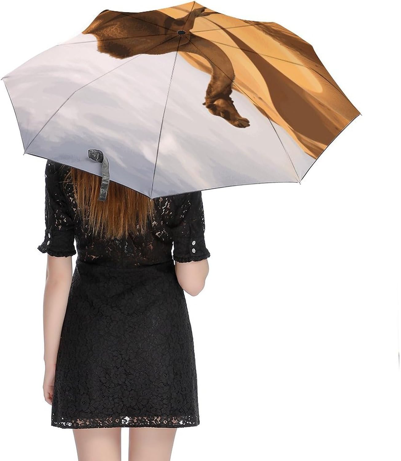 Desert Sand Camel Windproof Travel Umbrella, One-Click Automatic Open And Close, Portable Compact Folding Umbrella for Women Men, Fits Backpack & Car
