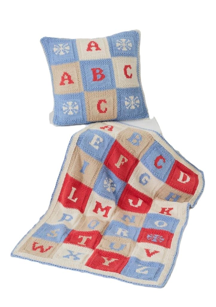 King Cole 5733 Knitting Pattern Alphabet Blanket and Cushion Cover in Cottonsoft DK