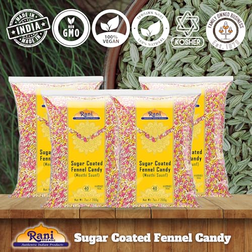 Rani Sugar Coated Fennel Candy 7oz 200g (Pack of 4, 28oz/800g total) ~ Indian After Meal Digestive Treat | Vegan | Gluten Friendly | NON-GMO | Kosher | Indian Origin - Thumbnail 4
