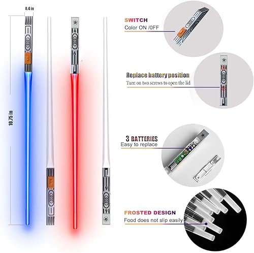 Miniatura 3 de Palillos de sable de luz con luz LED, palillos de sable de luz brillante con impresión de pantalla de seda, palillos de sables de luz reutilizables