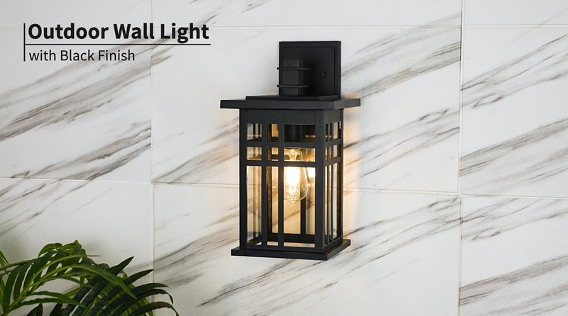 Image of zeyu 2 Pack Outdoor Wall Sconce, Exterior Wall Mount Light in Black Finish with Clear Glass Shade, 20068B1-2PK