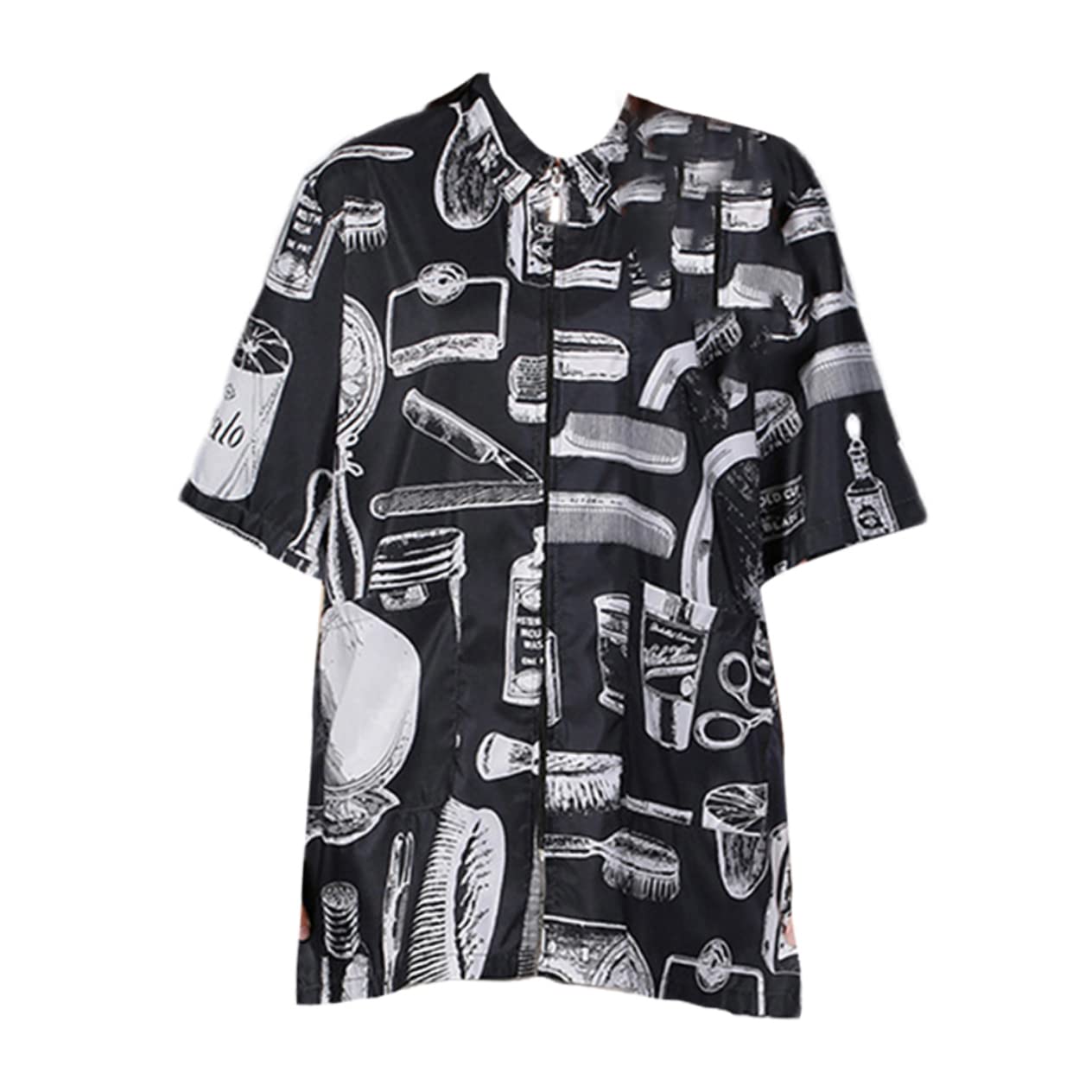Beaupretty Delantal y Uniforme de Peluquería Bata de Peluquero Cierre Cremallera y Bolsillo, Manga Corta, Transpirable, Seca Rápido, para Trabajo Negro Xl