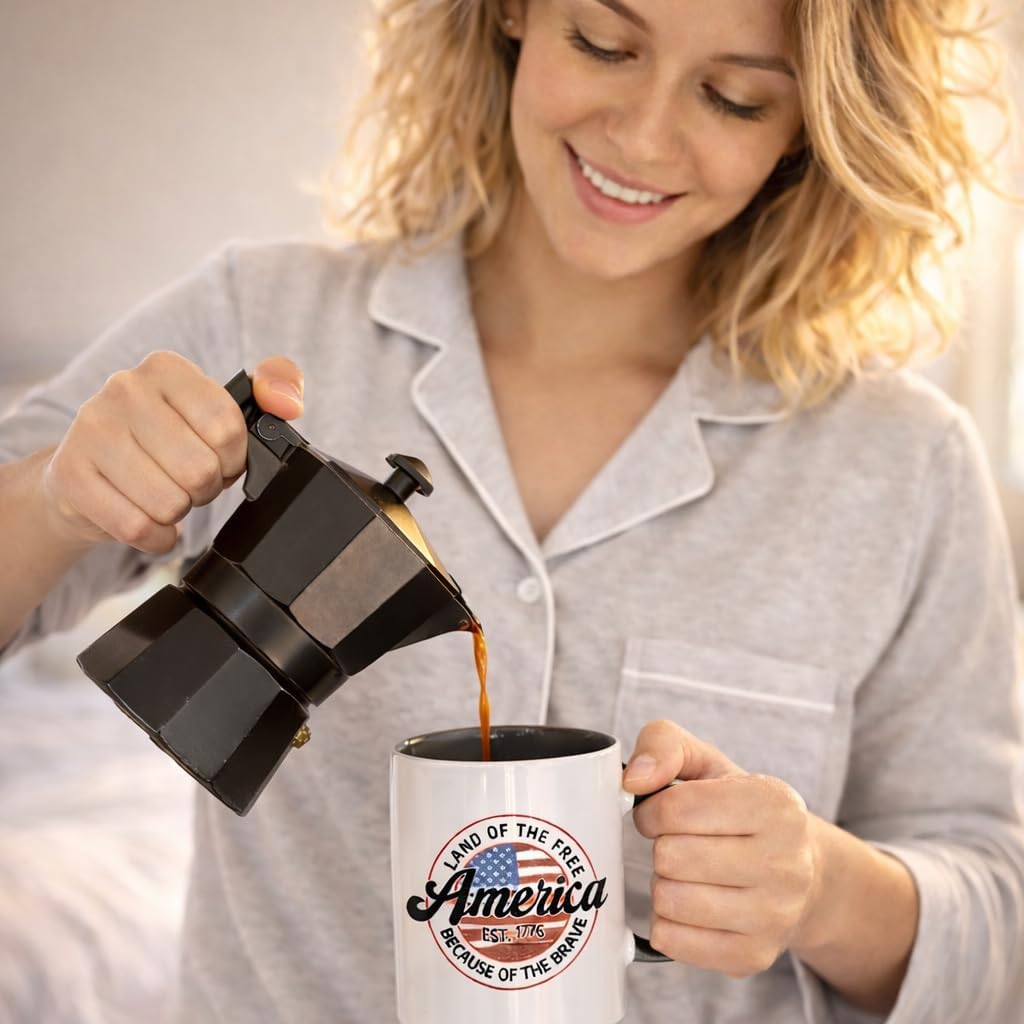 Veracco Land Of The Free America Est 1776 Because Of The Brave Coffee Mug 4th Of July Gift Patriotic Veteran Appreciation USA Pride for Military Independence Day (Black, 11oz) - Image 3