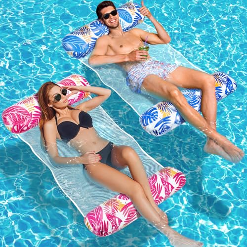 Amteker Luftmatratze Pool XL, 2 Stück Wasserhängematte Erwachsene, 4 in 1 Luftmatratze Wasser Pool Zubehör Spaß, Aufblasbarer Hängematte Erwachsene