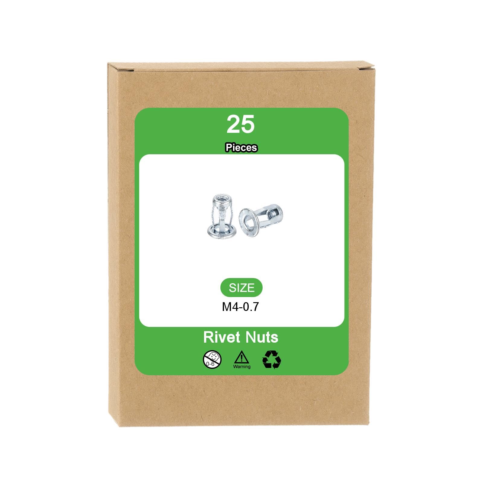 uxcell 25Pcs Multi-Grip Rivet Jack Nut, M4-0.7 Petal Carbon